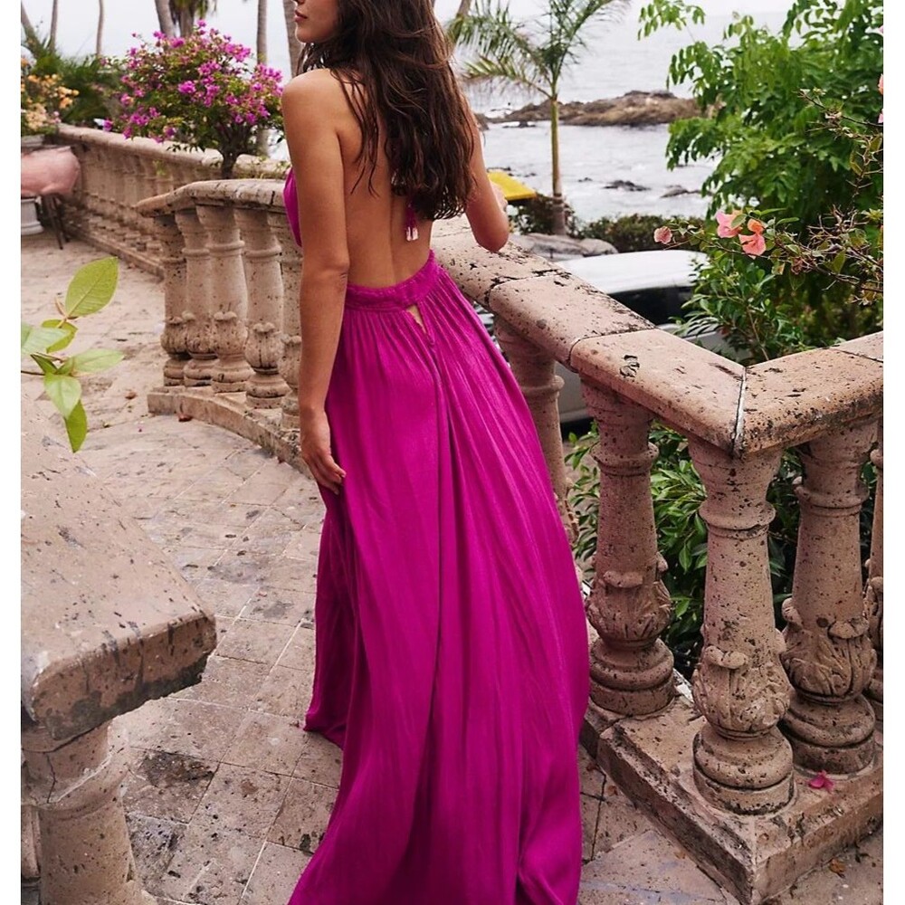Free People Look Into the Sun Maxi Dress Halter Cutout Smocked Beach L 286834 - Picture 4 of 9
